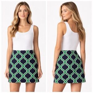 Skirtin Around Size 0 Mini Skirt Navy Green Lattice Geo Preppy Cotton Lined